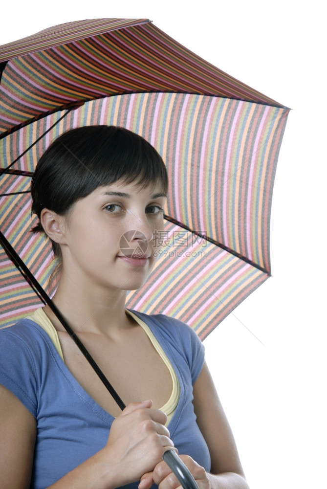 带着雨伞的黑发女孩孤立无援图片
