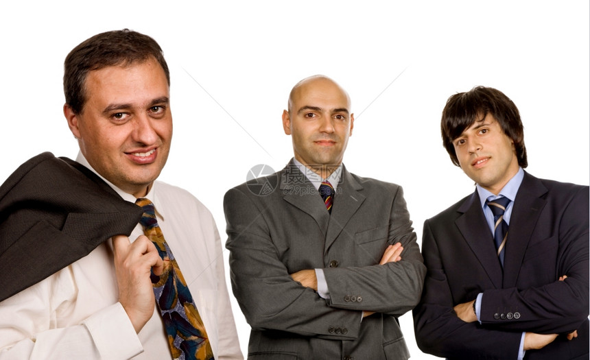 三名白人背景孤立的商图片