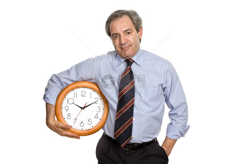 成熟英俊的商人持钟表图片