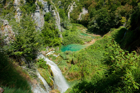 克罗地亚瀑布水环礁湖公园croati背景