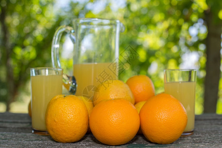菜园桌边美味的橙汁和子图片
