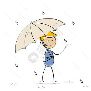 卡通可爱的雨伞雨天持伞的矢量儿童插图背景
