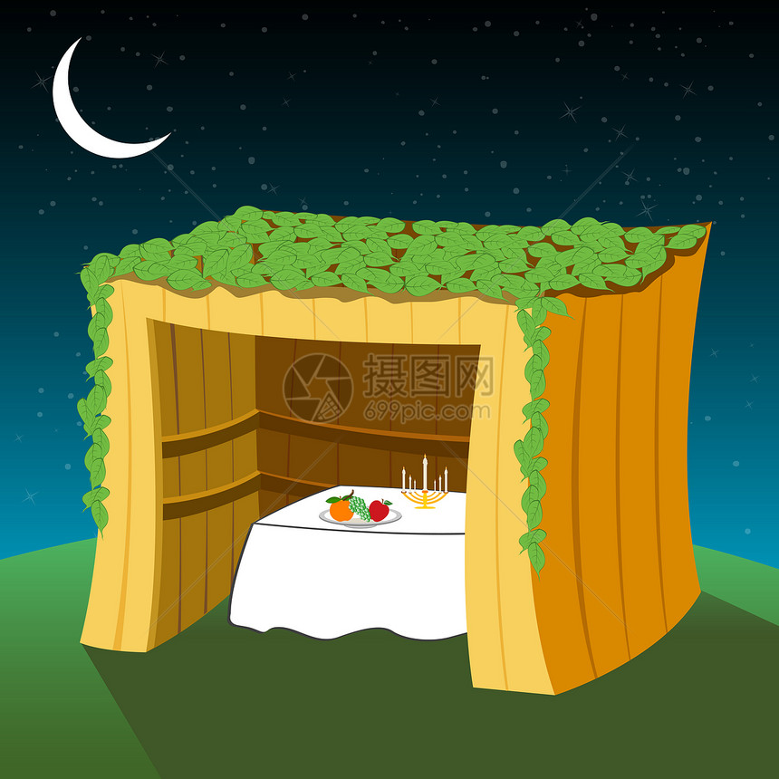 代表sukkot节的矢量小屋插图图片