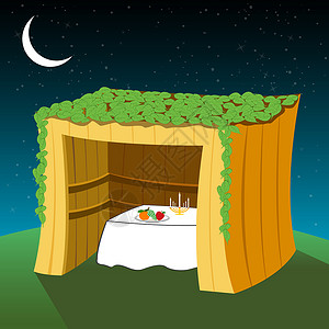 住棚節代表sukkot节的矢量小屋插图背景