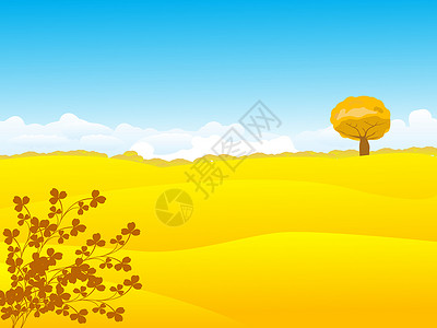 黄色卡通树美丽的秋风景背景