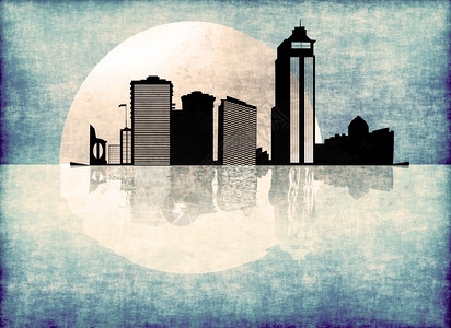 月光下现代城市的格朗风明信片背景图片