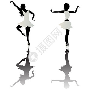 舞芭蕾者环影和白色背景的反射图片