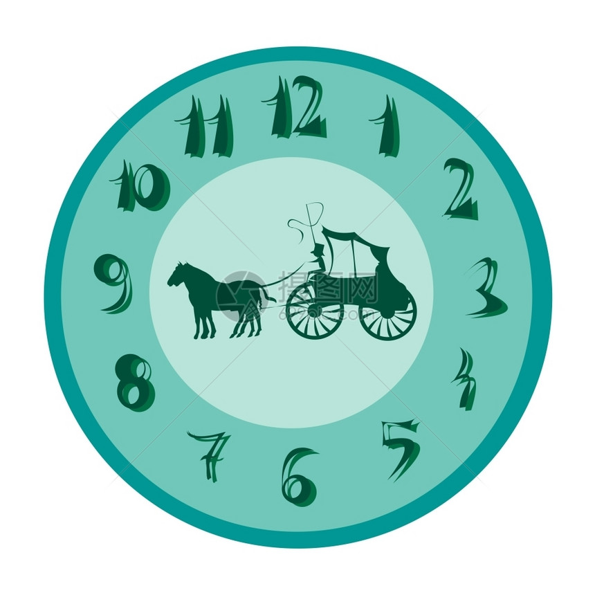 配有马匹和独木设计的时钟图片