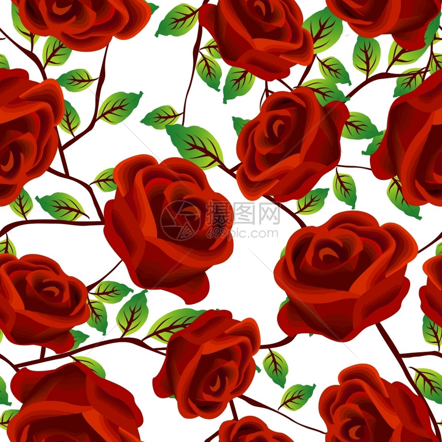 无缝背景设计白上隔着红色玫瑰的平整图片