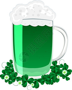 绿啤酒杯和树叶圣帕特里克盛宴图片