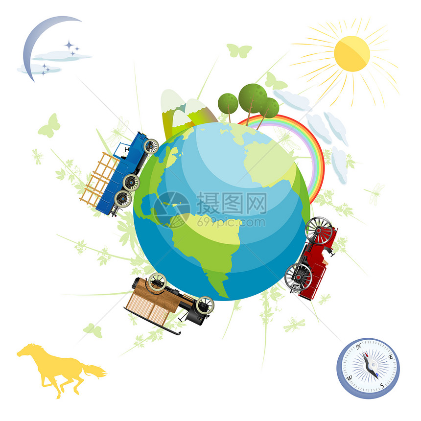 与绿色地球和运输要素图片