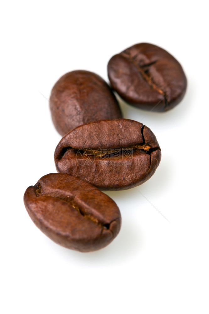白色背景孤立的咖啡豆宏观镜头图片