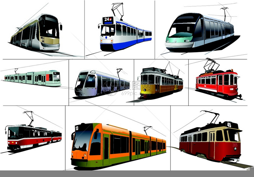 城市运输十种轨迹传统和现代运输矢量插图图片