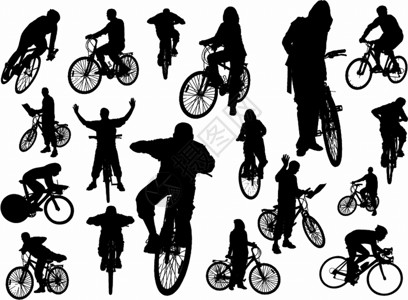 骑自行车的人物剪影矢量插图图片