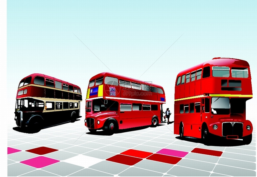 城市双层公交车矢量插图图片