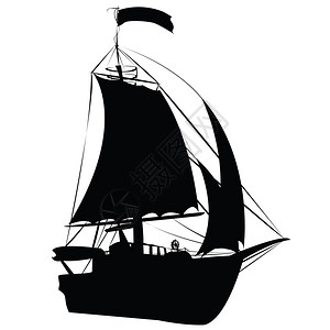 在白色背景上隔离的小型帆船轮光影前景图画设计高清图片