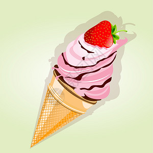 带草莓插图的冰淇淋图片