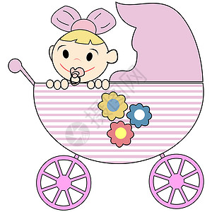 婴儿车里可爱的女婴图片