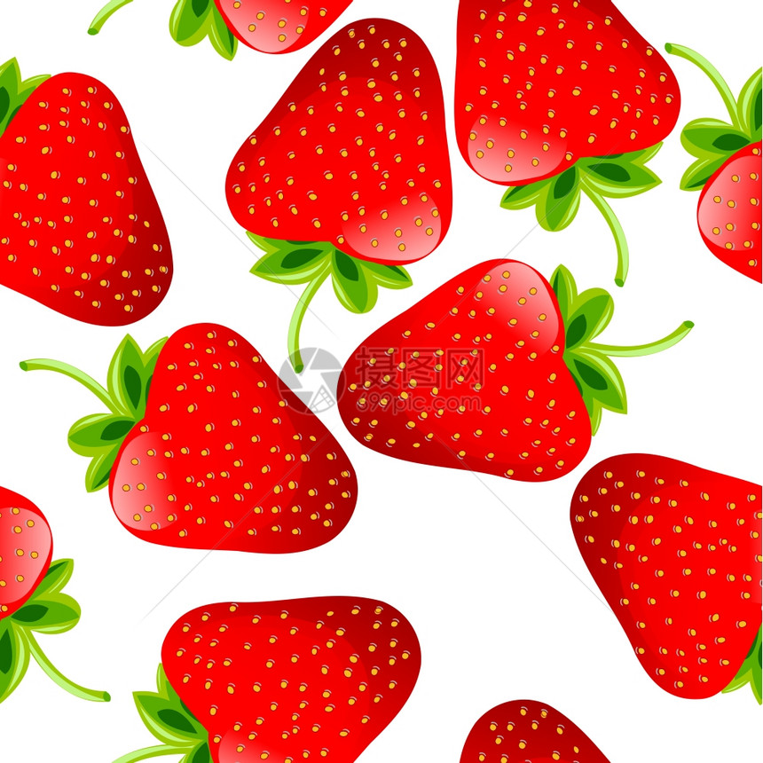 新鲜多汁草莓模式无缝背景图片