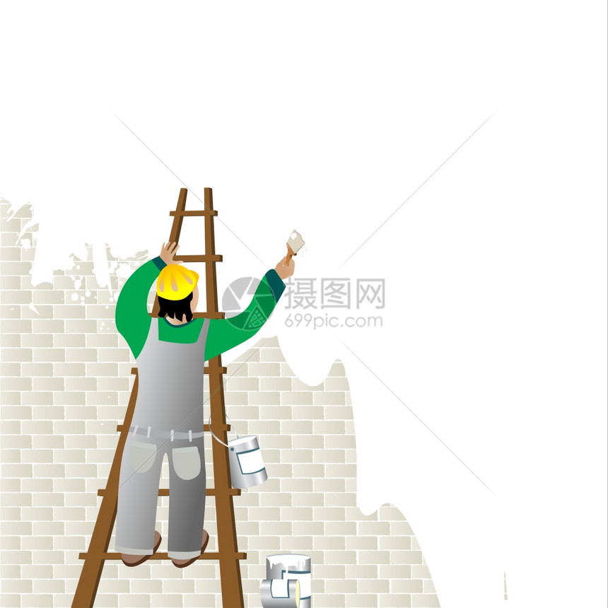 人从梯子上画墙图片
