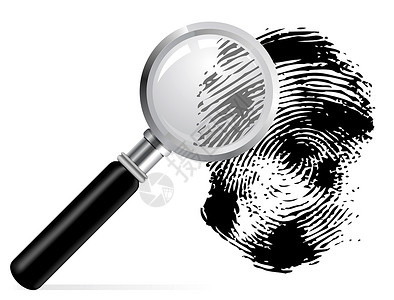 身份证件白色背景上带有扫描指纹的放大镜背景