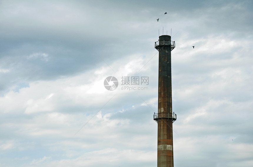 蓝色天空背景和鸟类的烟囱图片