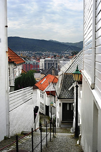 诺韦吉安市古老地段BergenBryggen背景