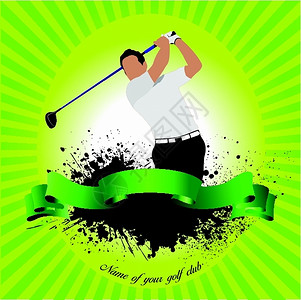 Golfer与铁俱乐部打球矢量插图背景图片