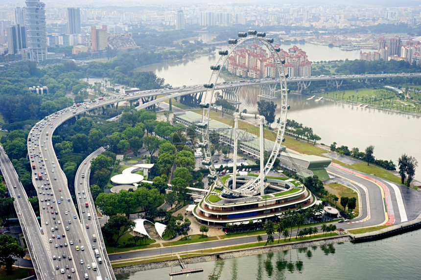 MarinaBaySands度假胜地对新加坡飞轮的空中观察图片