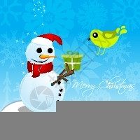 以雪人和鸟为例的圣诞节卡插图图片