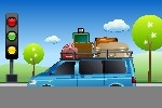车辆与带树的行李一起运输插图图片