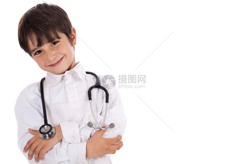 偏僻白种背景的年轻小男孩医生图片