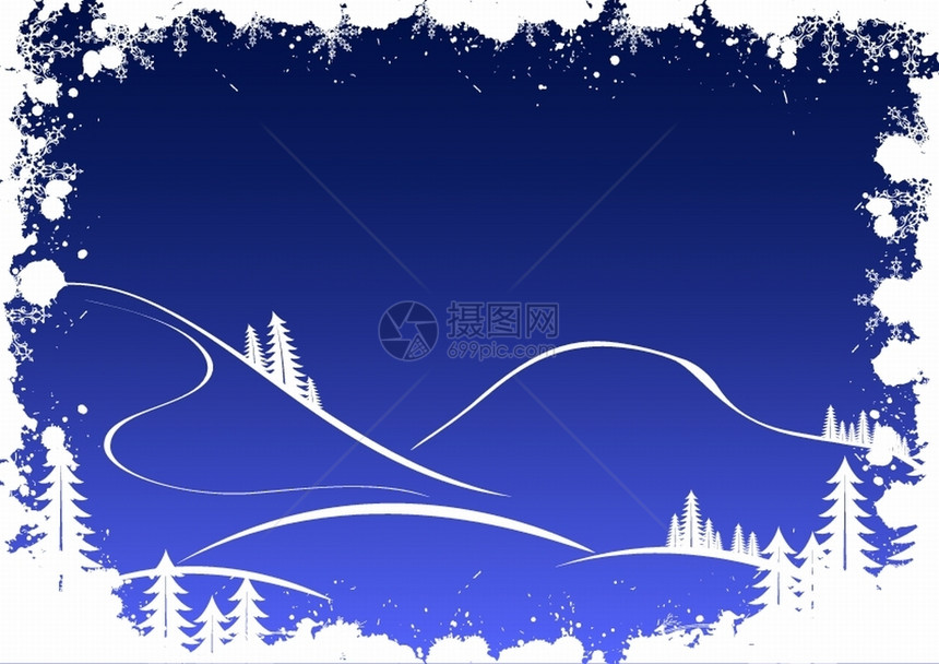 长冬背景有firtree雪花和圣诞树图片