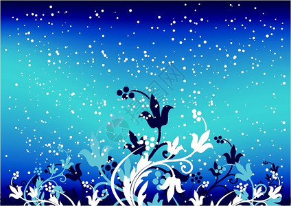 带有蓝色片和鲜花的冬地背景图片