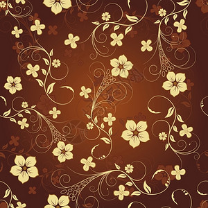 棕色丝绸棕色复古无缝矢量花卉图案设计元素插画