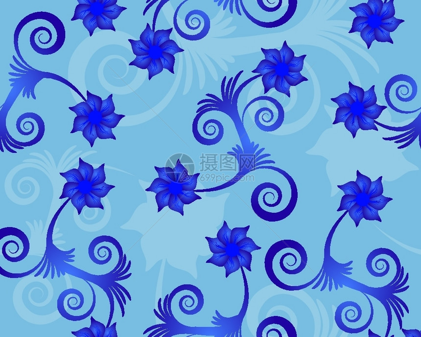 蓝色复古无缝矢量花卉图案设计元素图片
