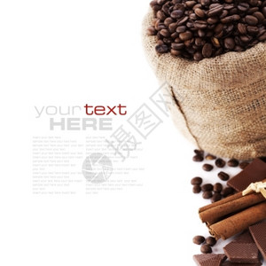 咖啡豆以帆布袋香料和巧克力加白有样本文图片