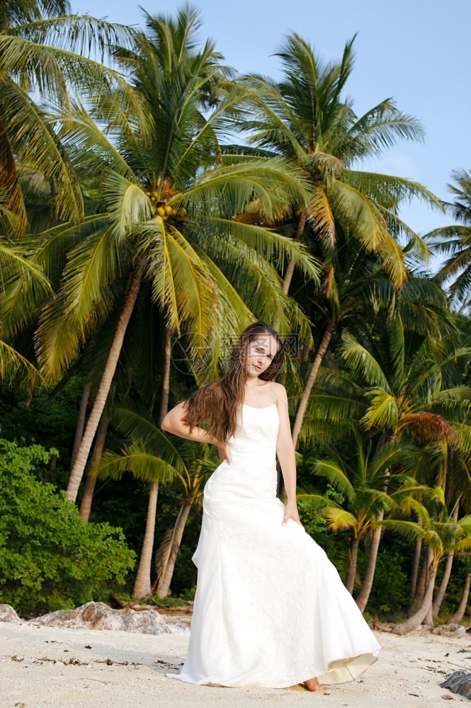 在热带海滩的新娘图片