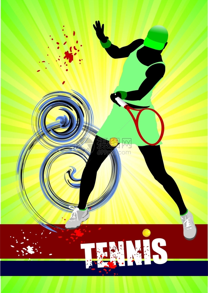 女网球玩家海报设计师彩色矢量插图图片