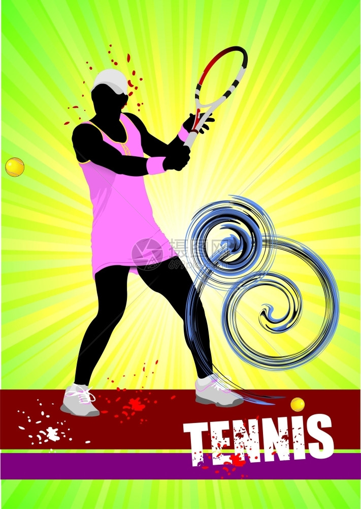 女网球玩家海报设计师彩色矢量插图图片
