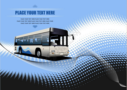 蓝点背景带有城市公共汽车图像矢量图背景图片
