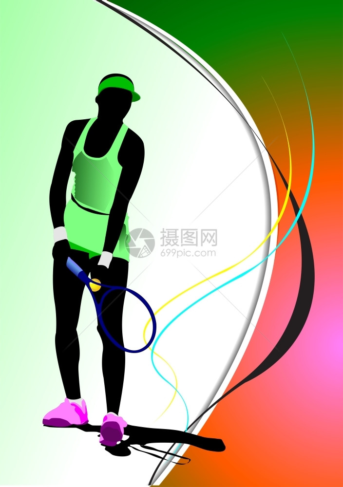 女网球玩家的海报设计师的彩色矢量插图图片