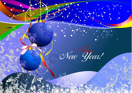 圣诞节新年闪光卡蓝色球背景图片