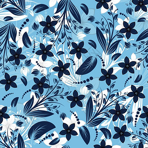 蓝色复古无缝矢量花卉图案设计背景图片