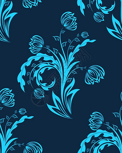 蓝色复古无缝矢量花卉图案设计背景图片