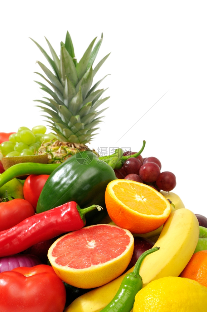 白种背景下孤立的新鲜水果和蔬菜图片