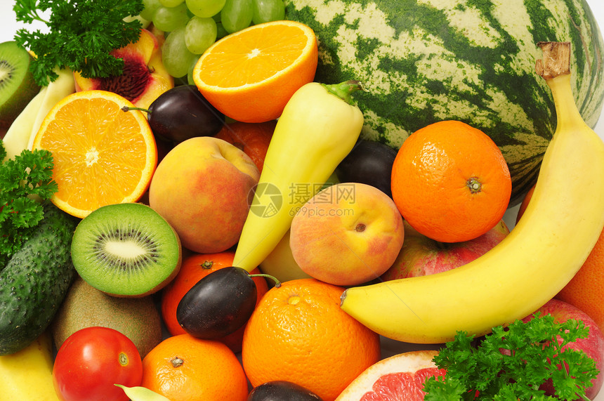 白色的鲜水果和蔬菜图片