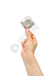 女用手避孕套隔离在白色背景上图片