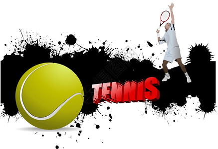 配有网球和玩家矢量插图的网球海报图片