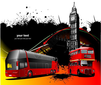 伦敦背景两代双德克尔红色巴士矢量插图图片